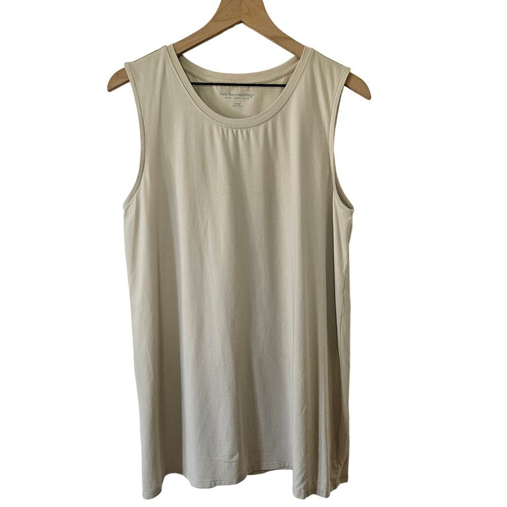 Soft Surroundings Sleeveless Stetch Knit Tunic Tank L Beige Ivory